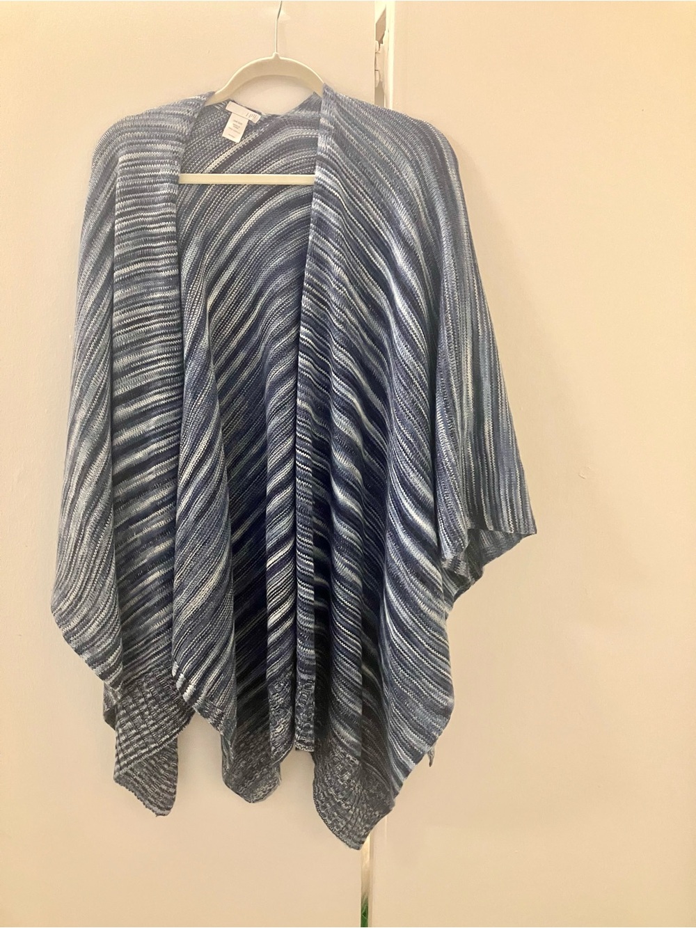 J. Jill Womens Knit Poncho Cape Shawl Wrap One Size Blue Striped Acrylic Sweater